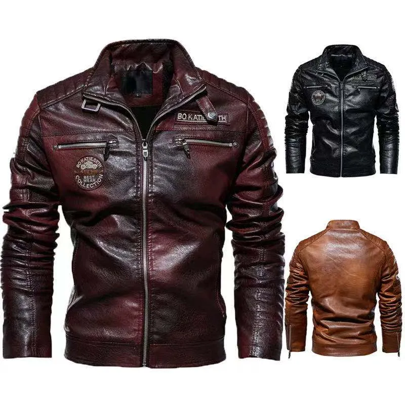 Ilooove Motorcycle PU Leather Jacket Men Brand Clothing Winter Fleece Coat  Male Stand Collar Casual Windbreaker Sweatshirt With Zipper