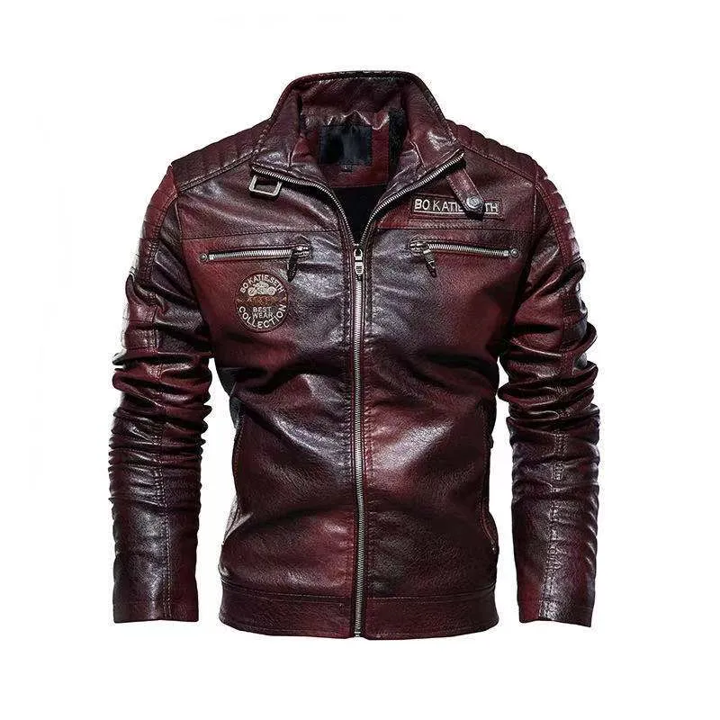 Ilooove Motorcycle PU Leather Jacket Men Brand Clothing Winter Fleece Coat  Male Stand Collar Casual Windbreaker Sweatshirt With Zipper