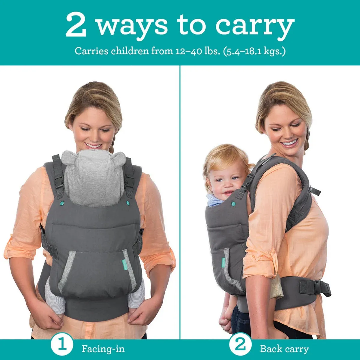 Infantino Cuddle Up Ergonomic Hoodie Carrier  (2-way) Grey