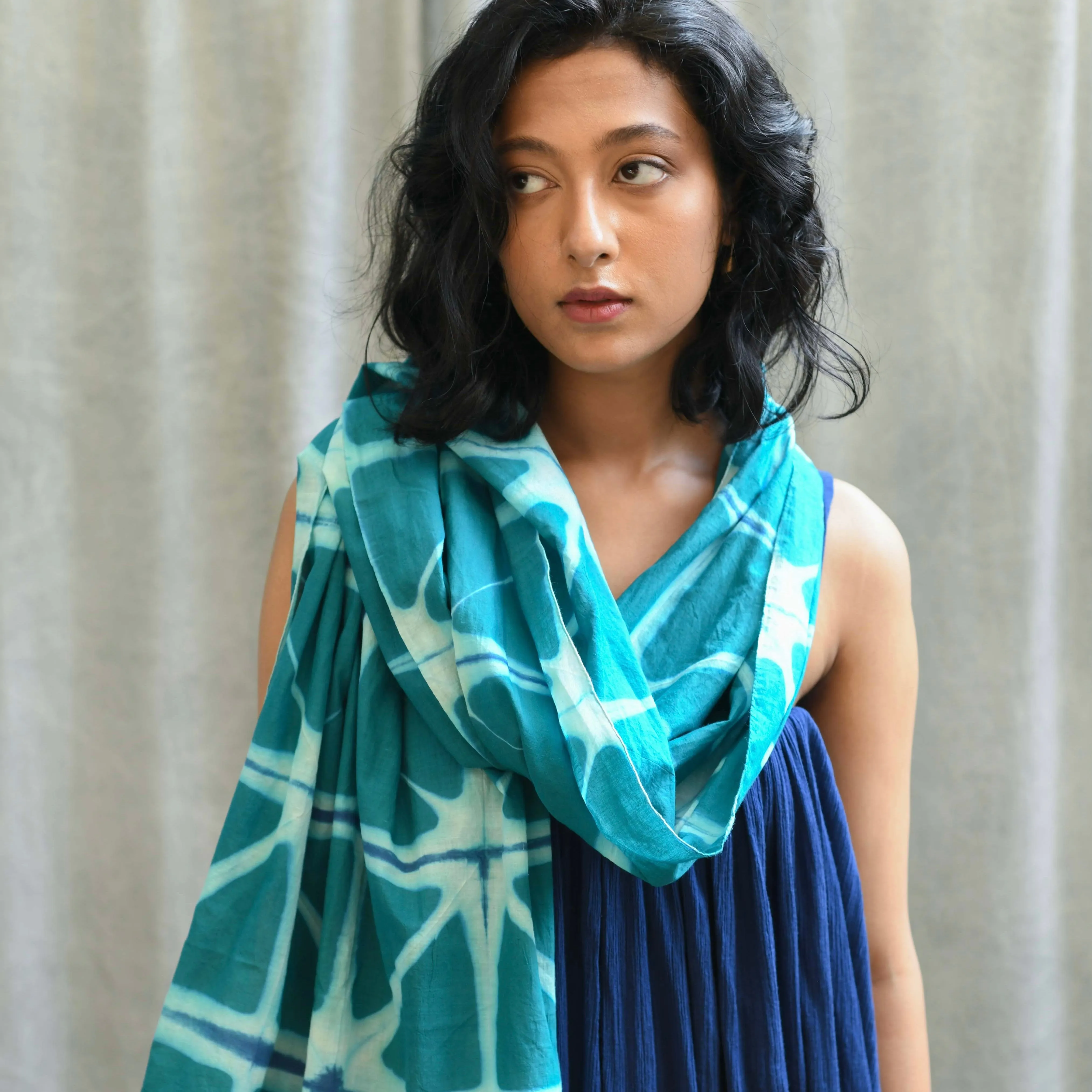 Isla  - Itajime Clamp Dyed Handwoven Cotton Shawl