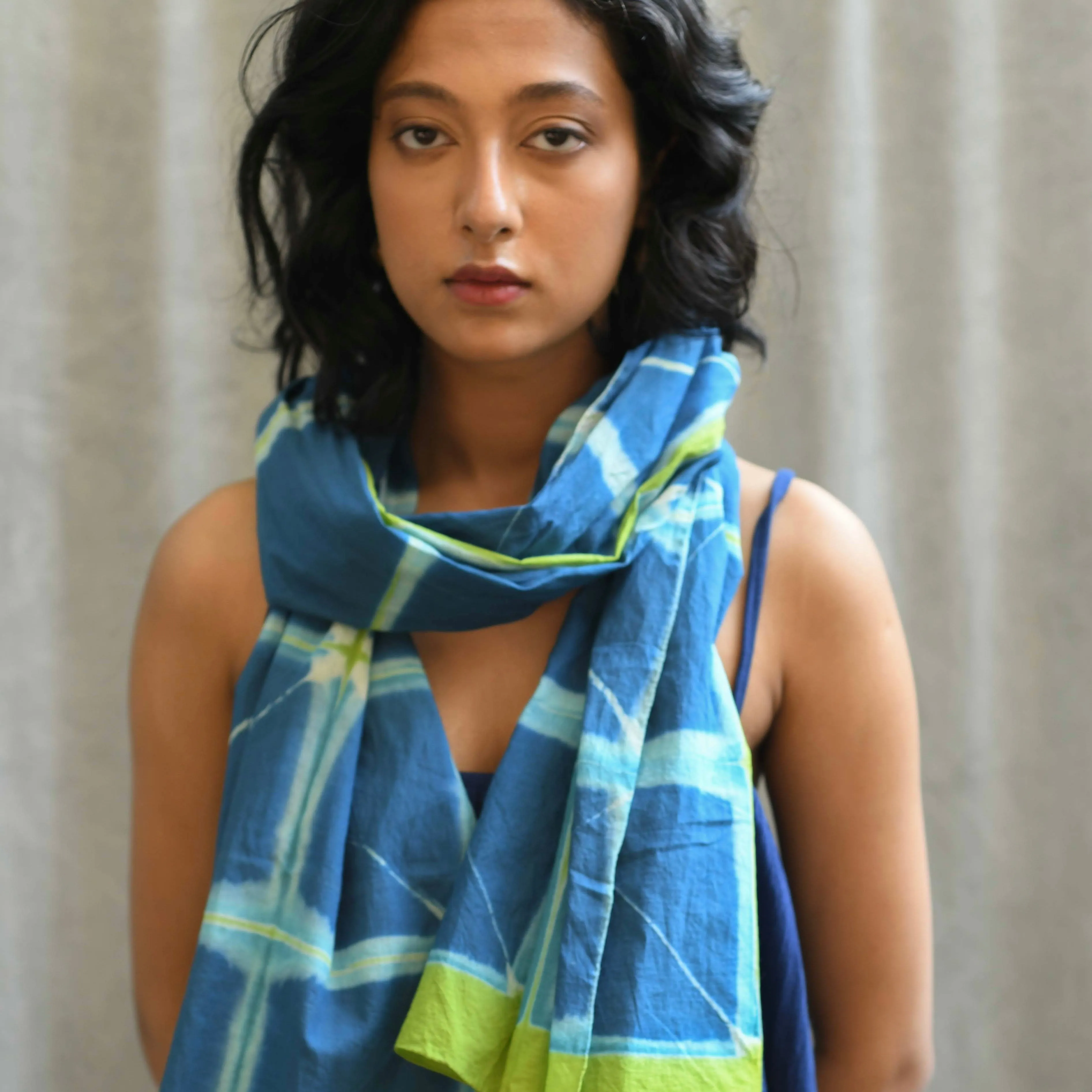 Isla  - Itajime Clamp Dyed Handwoven Cotton Shawl