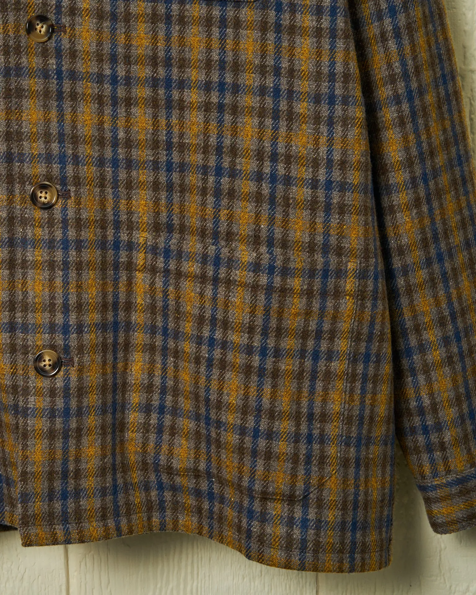 Italian Wool Loafer Jacket in Blue/Amber Gun Check