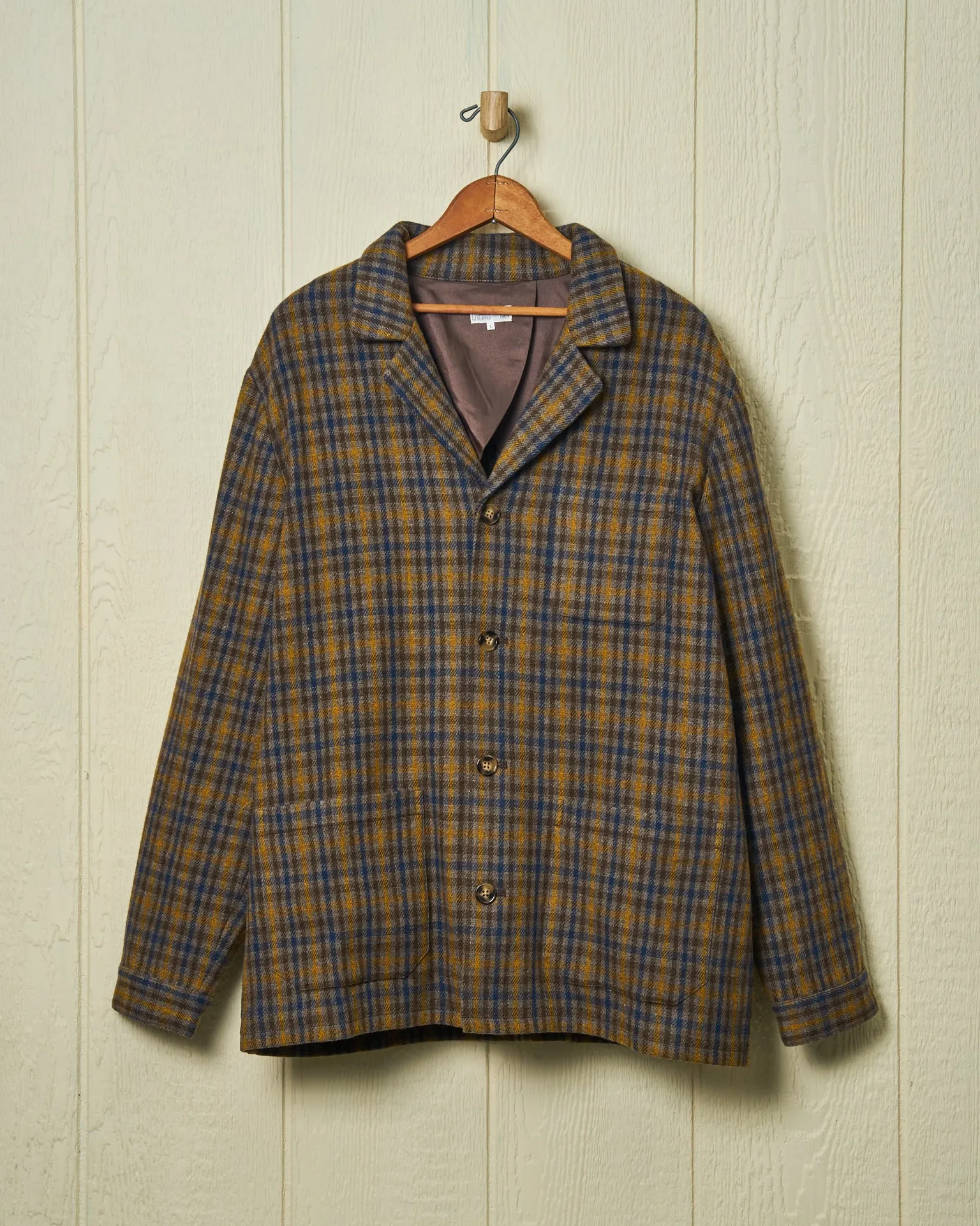 Italian Wool Loafer Jacket in Blue/Amber Gun Check