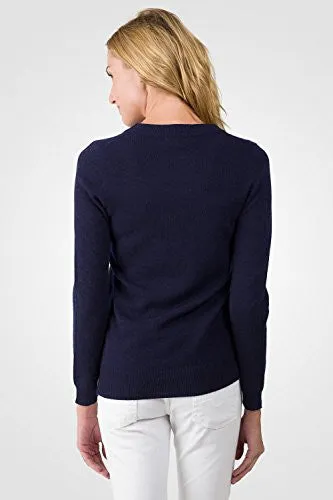 JENNIE LIU Women's 100% Cashmere Long Sleeve Pullover Crew Neck Sweater Navy Medium