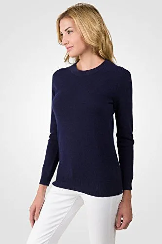 JENNIE LIU Women's 100% Cashmere Long Sleeve Pullover Crew Neck Sweater Navy Medium