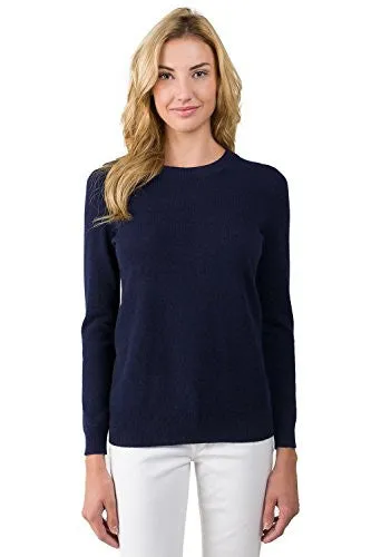 JENNIE LIU Women's 100% Cashmere Long Sleeve Pullover Crew Neck Sweater Navy Medium