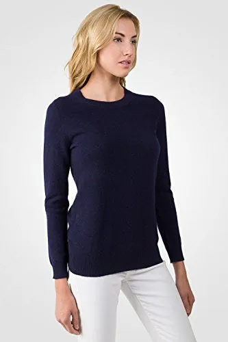 JENNIE LIU Women's 100% Cashmere Long Sleeve Pullover Crew Neck Sweater Navy Medium