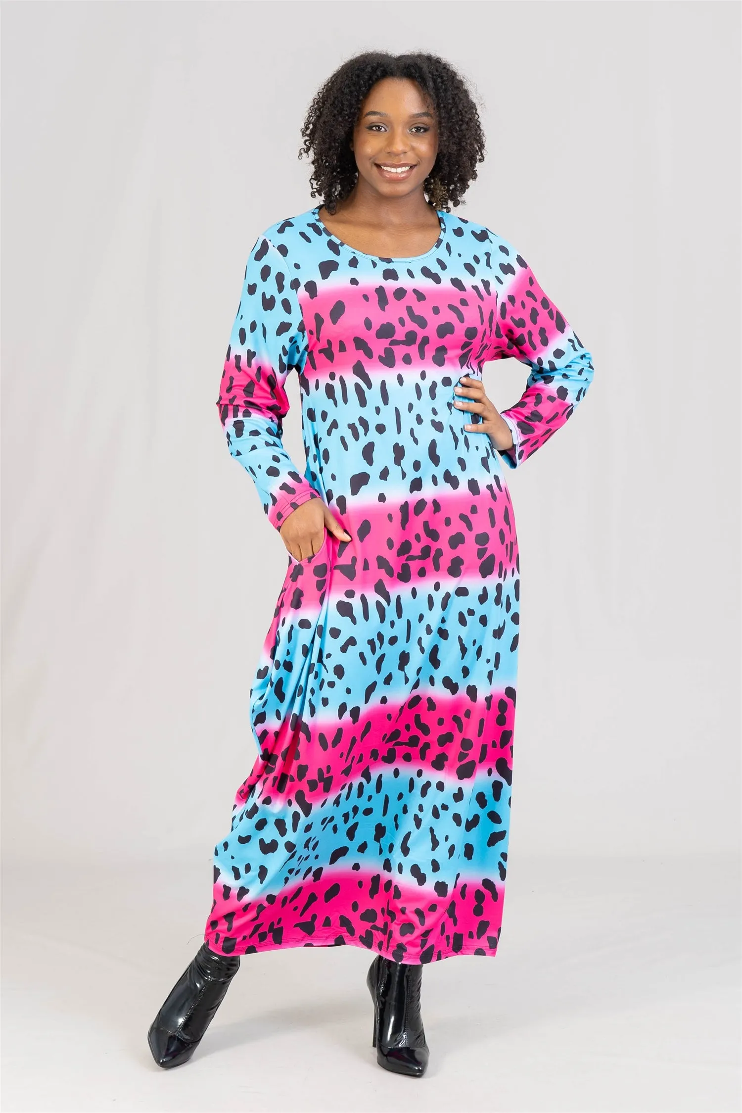 KaraChic CHH21081 Animal Stripe Print Knit Maxi Dress