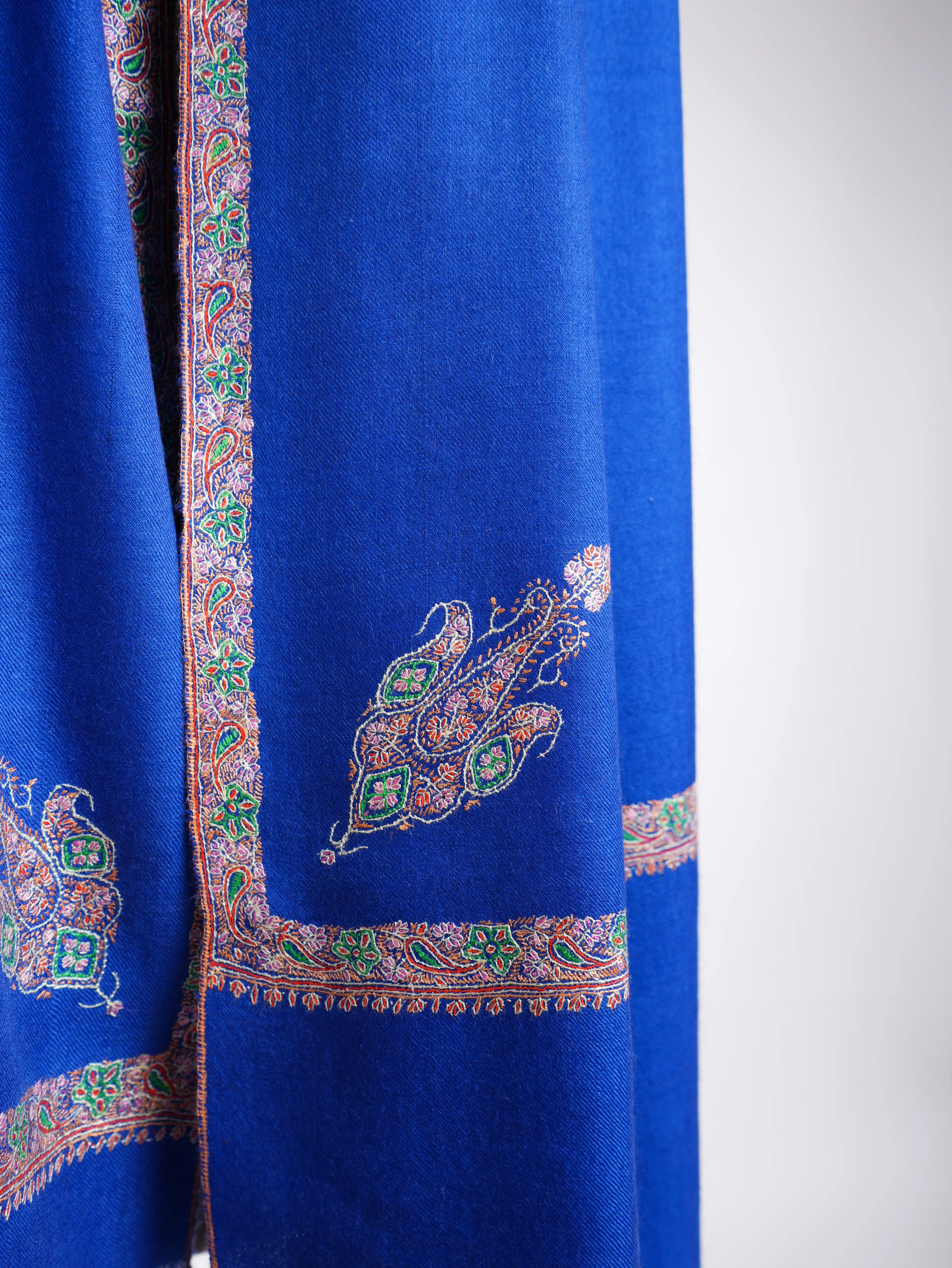 Kashmiri Pashmina Shawl Hand Embroidered Blue