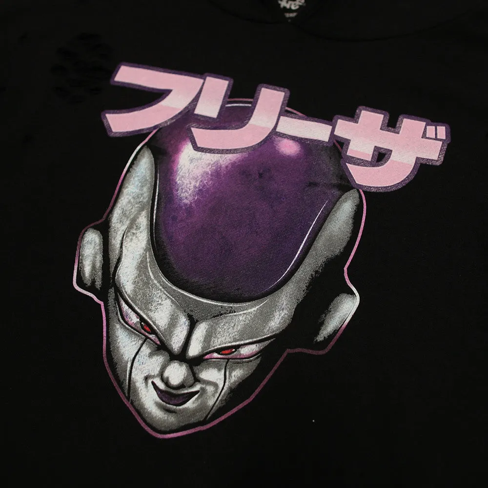 Lord Frieza Black Drop Shoulder Distressed Curved Hoodie