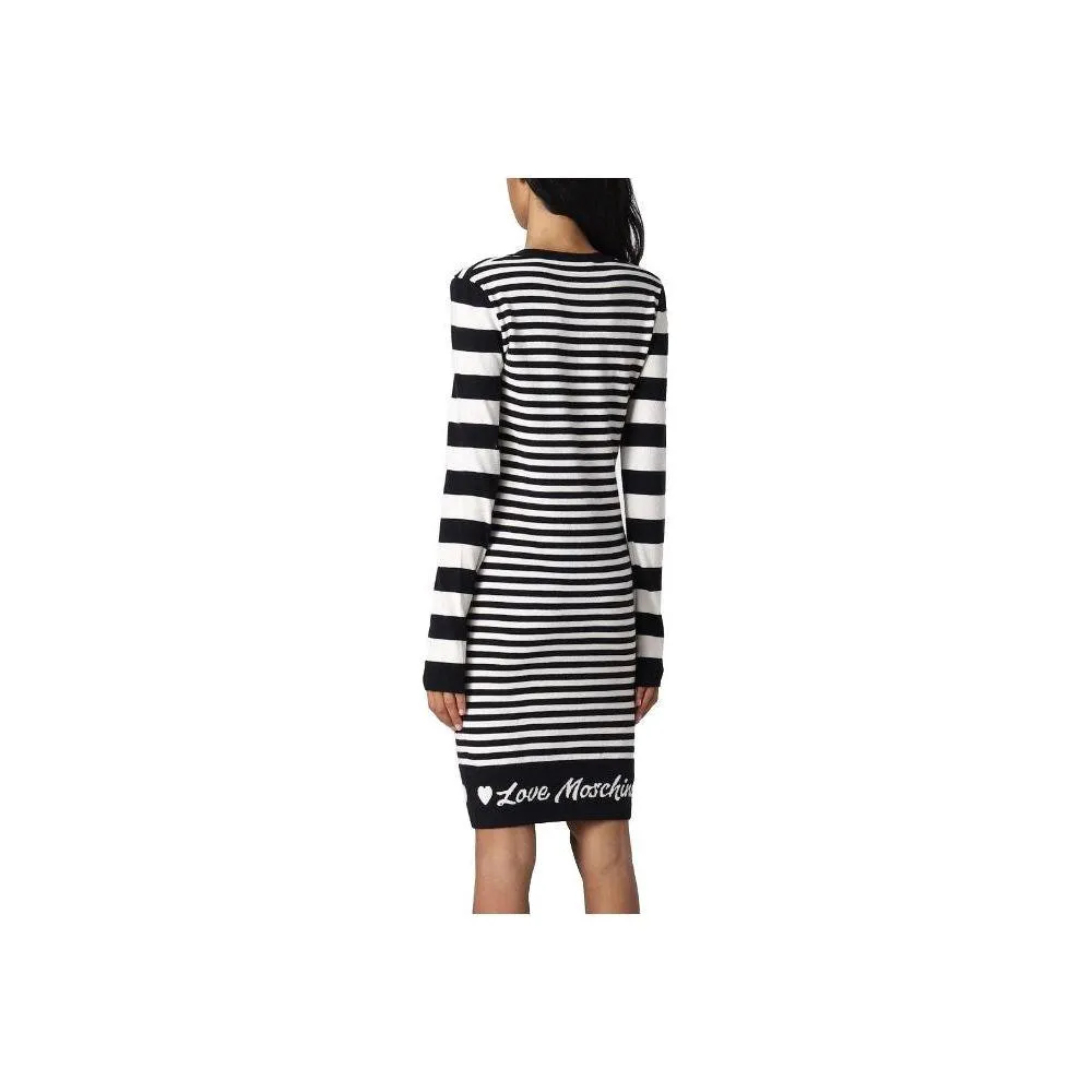 Love Moschino Elegant Striped Knit Dress with Long Sleeves