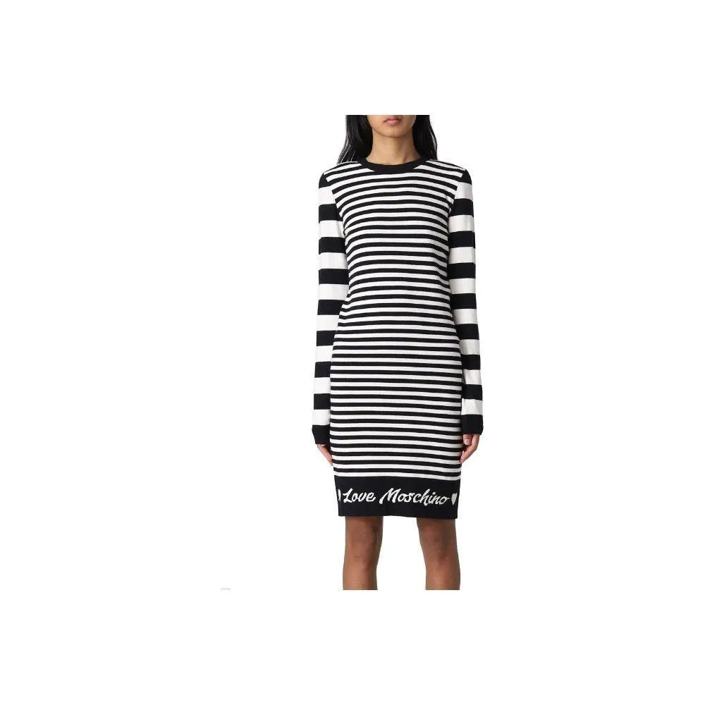 Love Moschino Elegant Striped Knit Dress with Long Sleeves