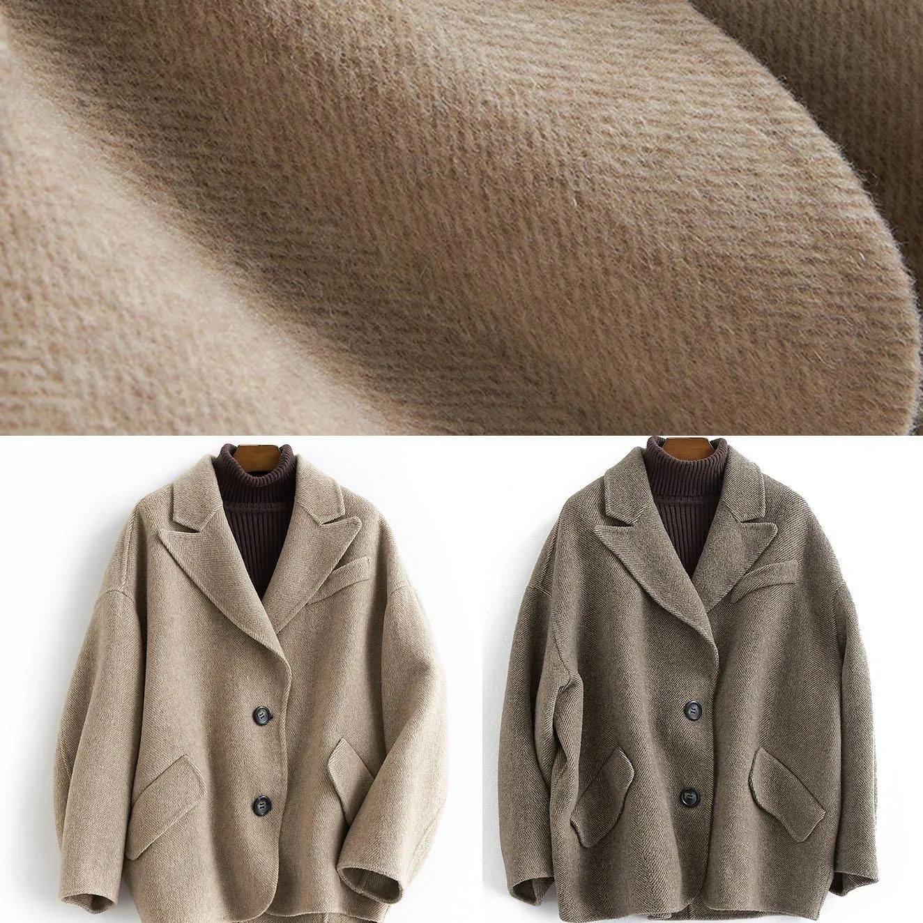 Luxury chocolate wool coat woman trendy plus size Coats Button Down women Notched coats