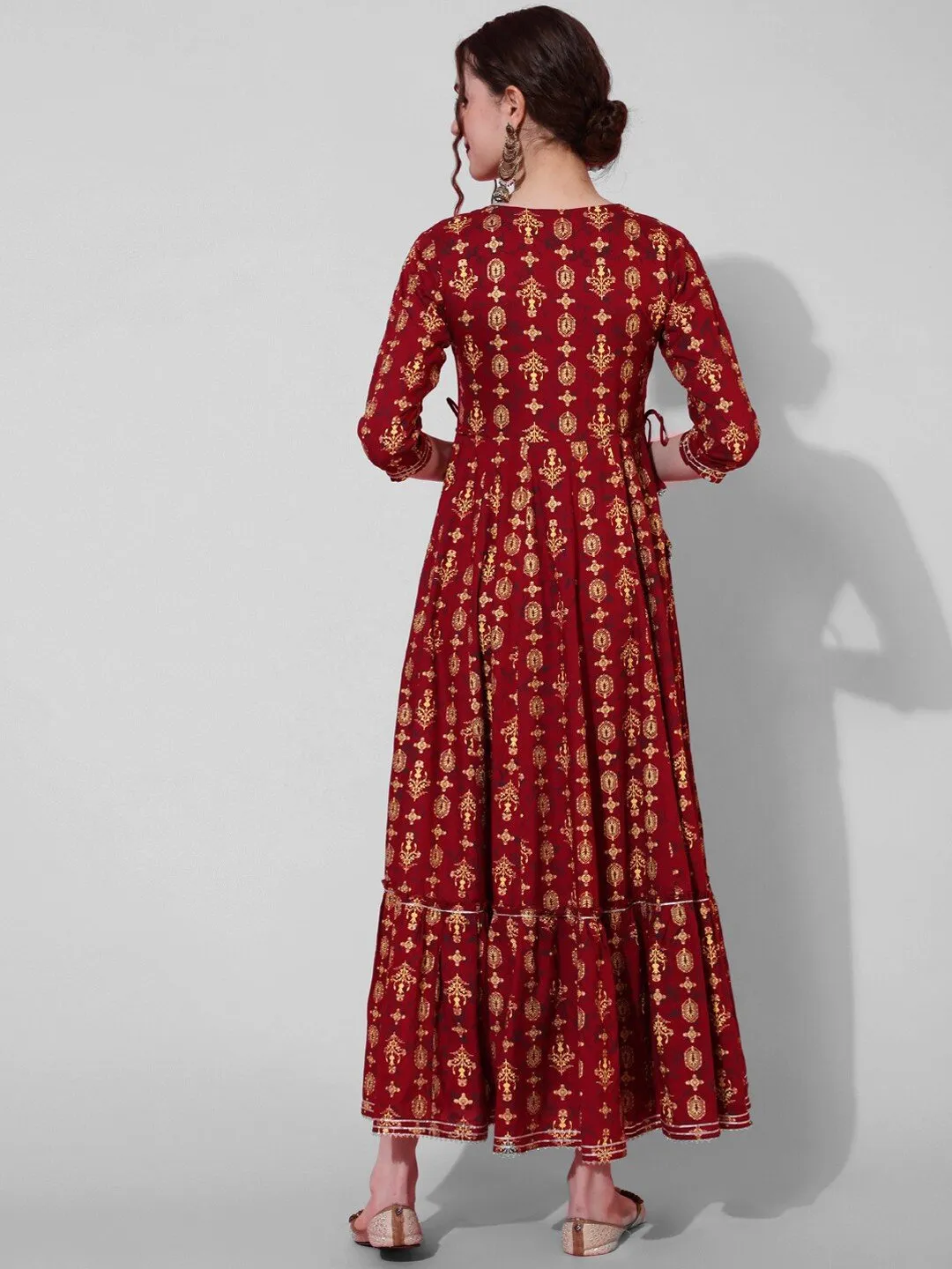 Maroon Ethnic Motifs Printed Anarkali Kurta with Sequins Detail