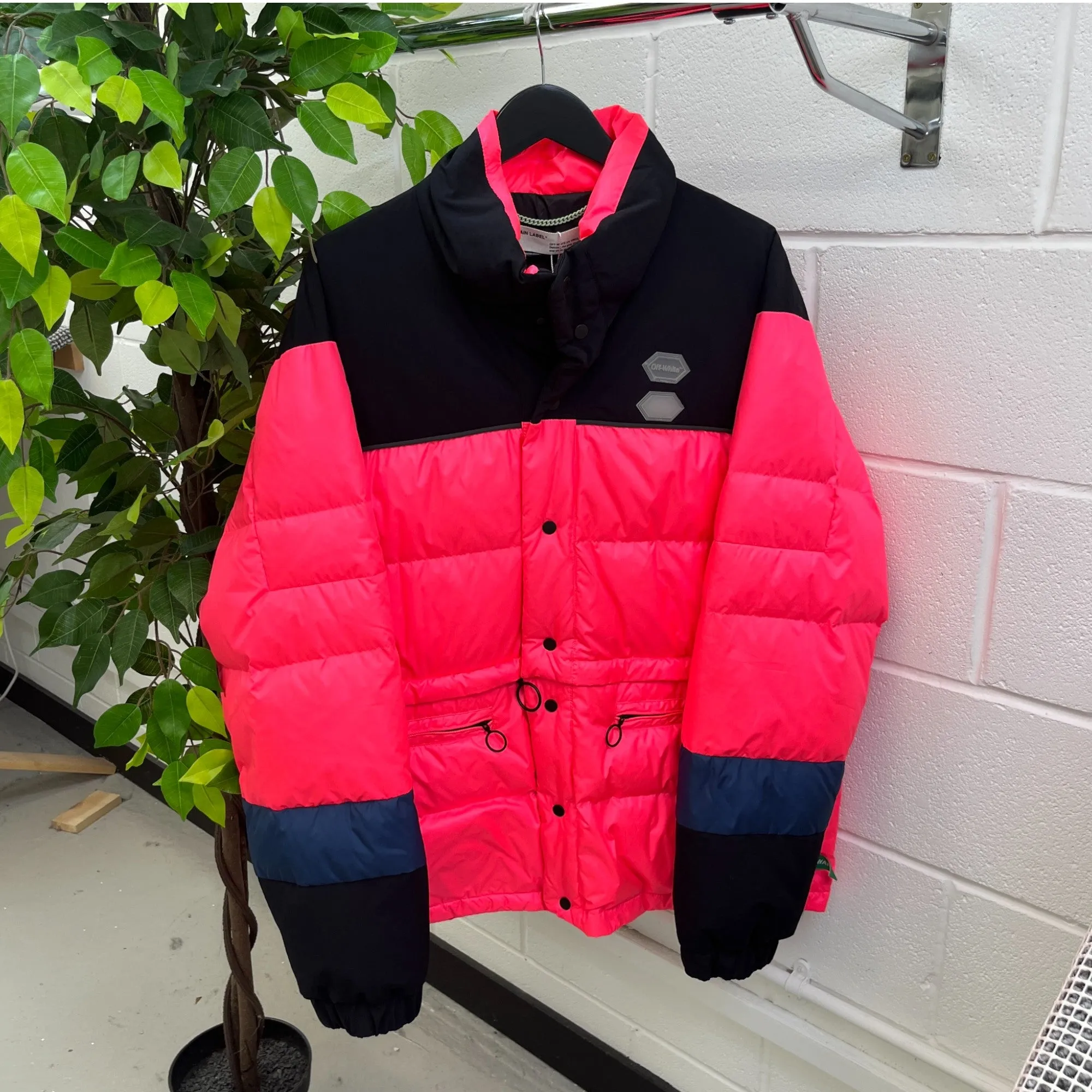 Men's Colour Block Quilted Down Jacket Pink Size XL