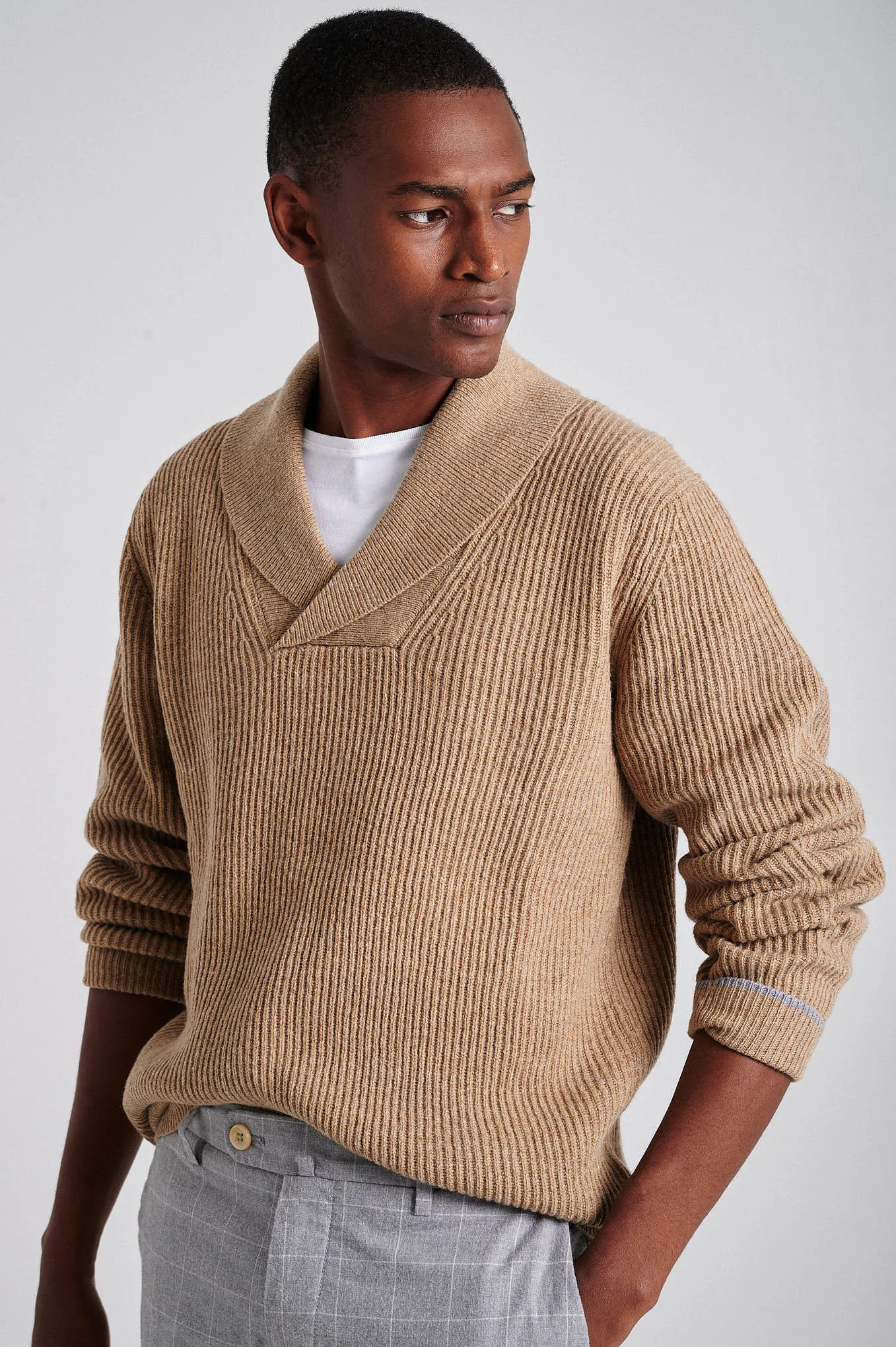 Men's long sleeve shawl collar sweater