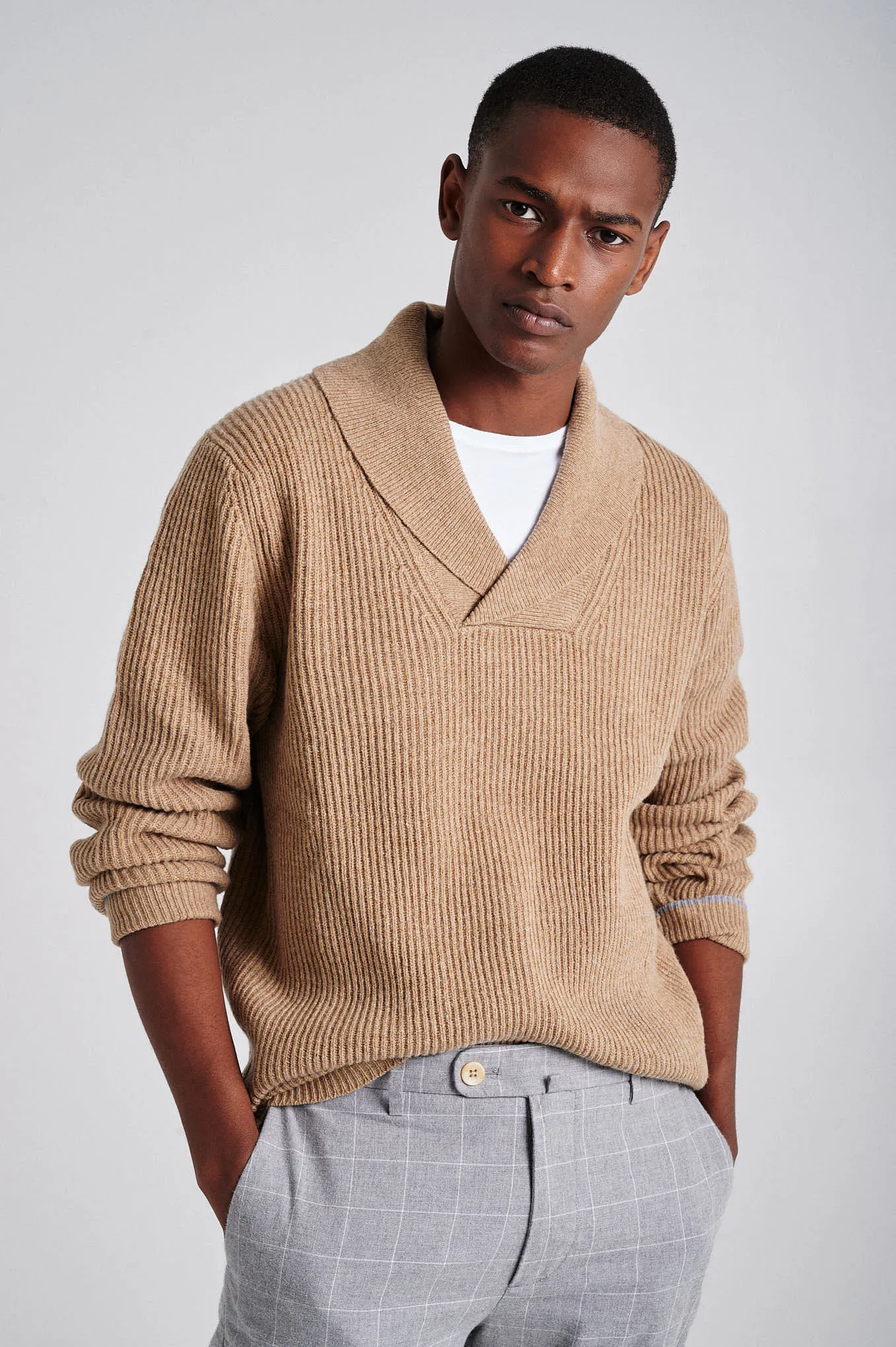 Men's long sleeve shawl collar sweater