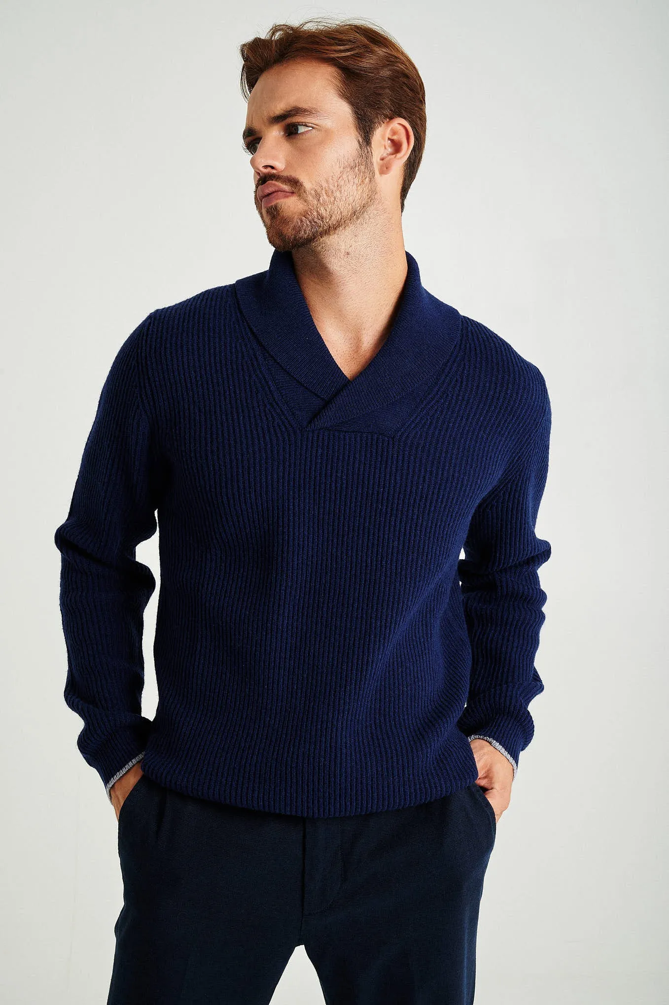 Men's long sleeve shawl collar sweater