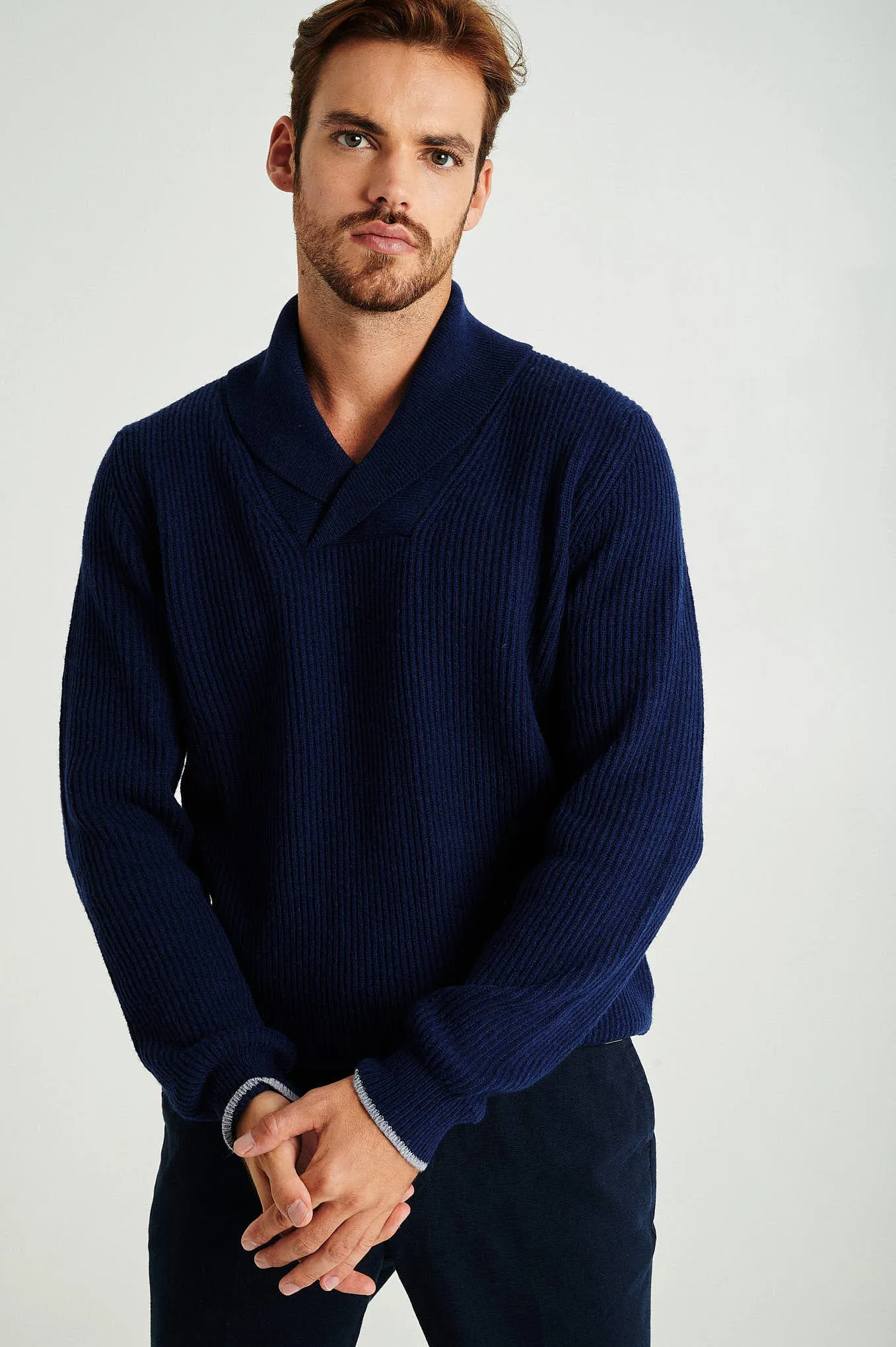 Men's long sleeve shawl collar sweater