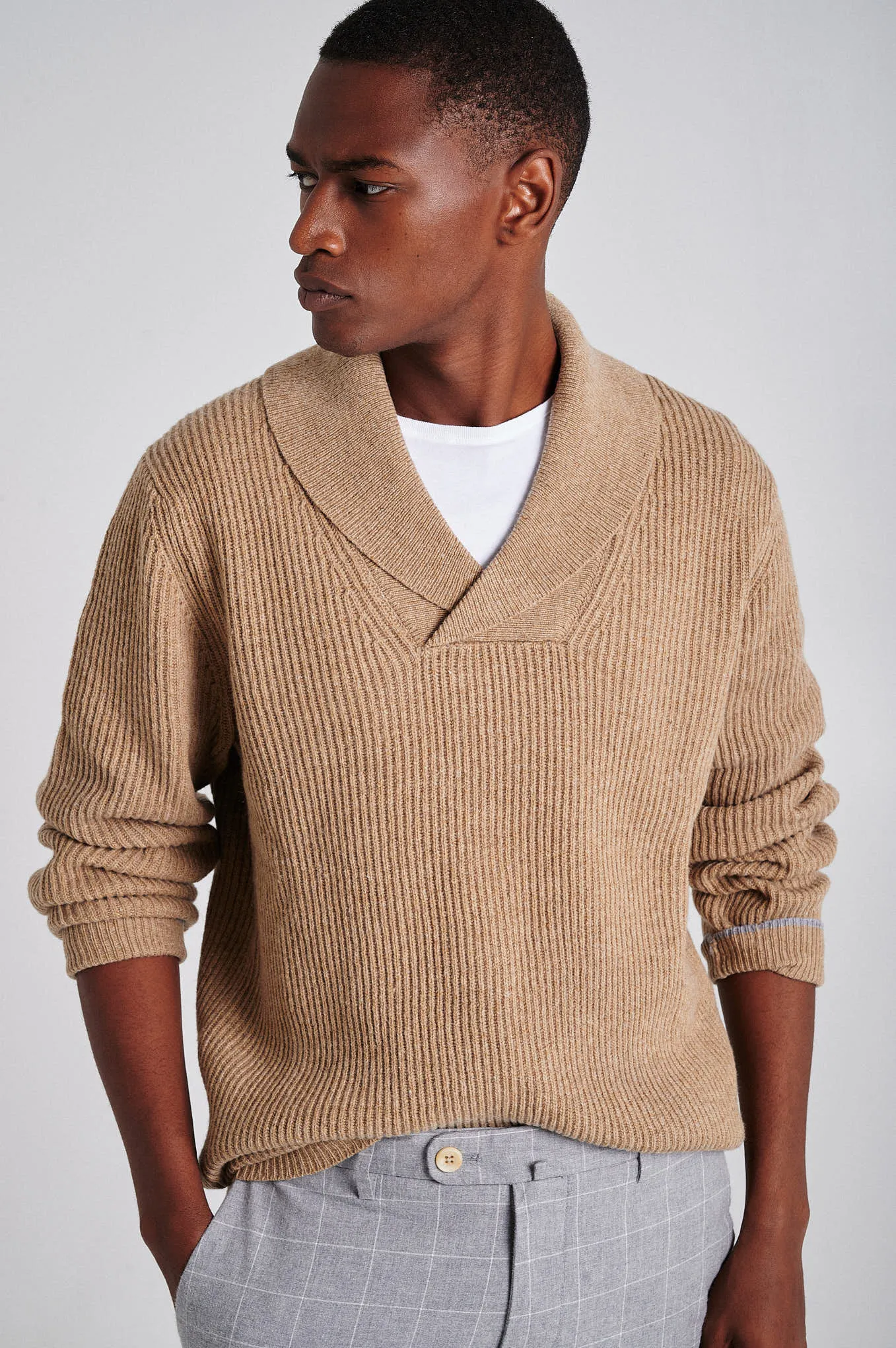 Men's long sleeve shawl collar sweater