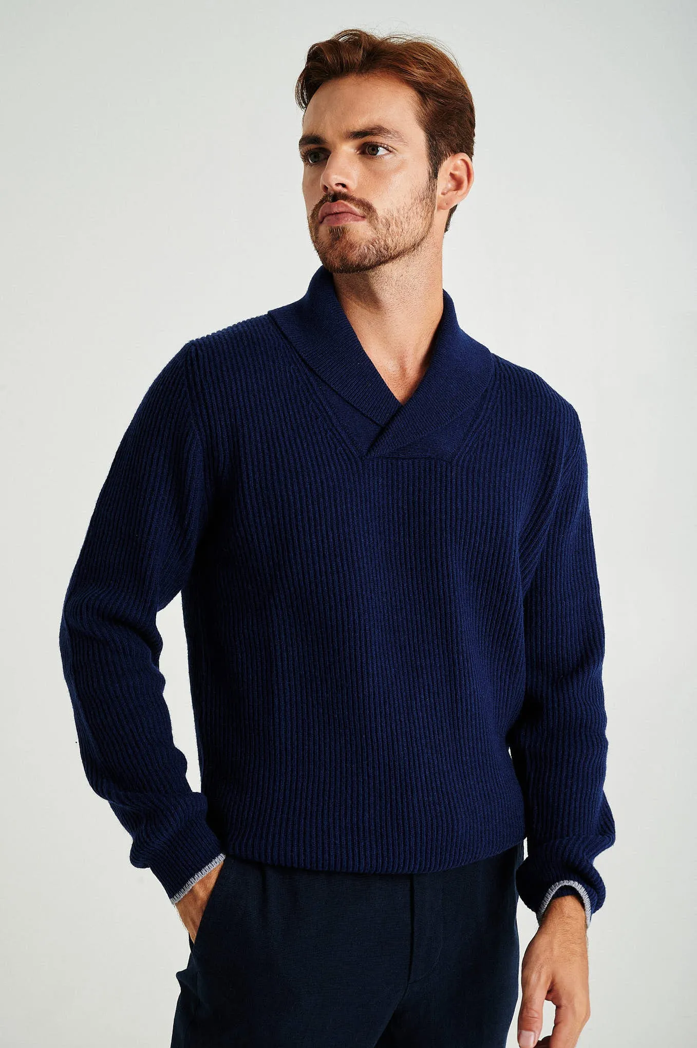 Men's long sleeve shawl collar sweater