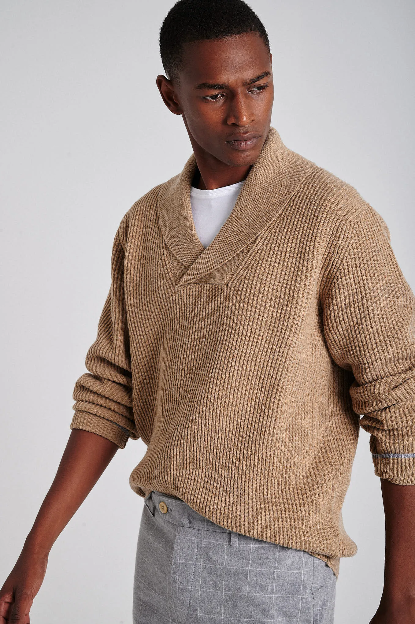 Men's long sleeve shawl collar sweater