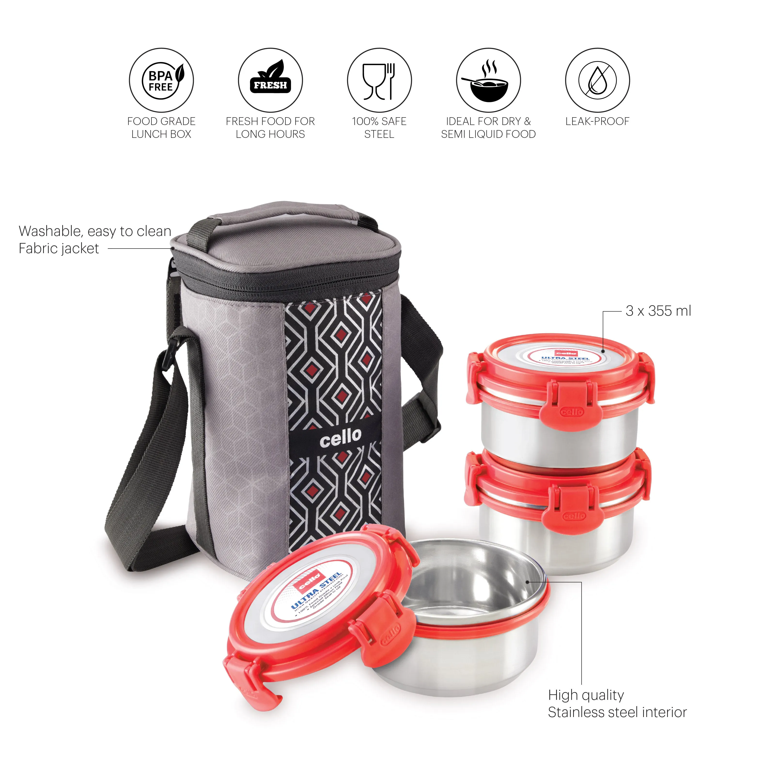 MF Ultra Stainless Steel Lunch Box with Jacket, Set of 3