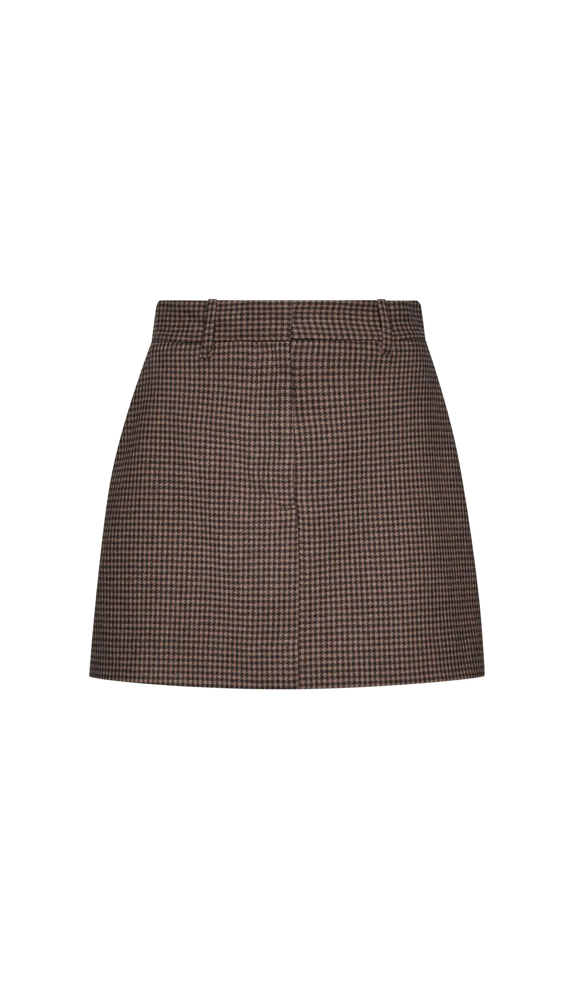 Mini Tailored Skirt in Viscose Blend | Brown/Camel Houndstooth