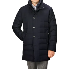 Navy Blue Super 120s Wool Batavia Padded Coat