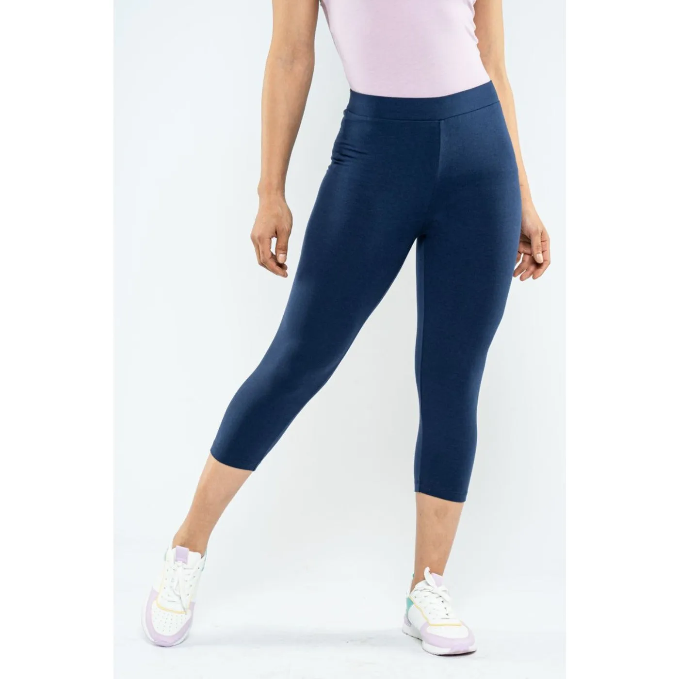 Navy Plain Cropped Legging Pants