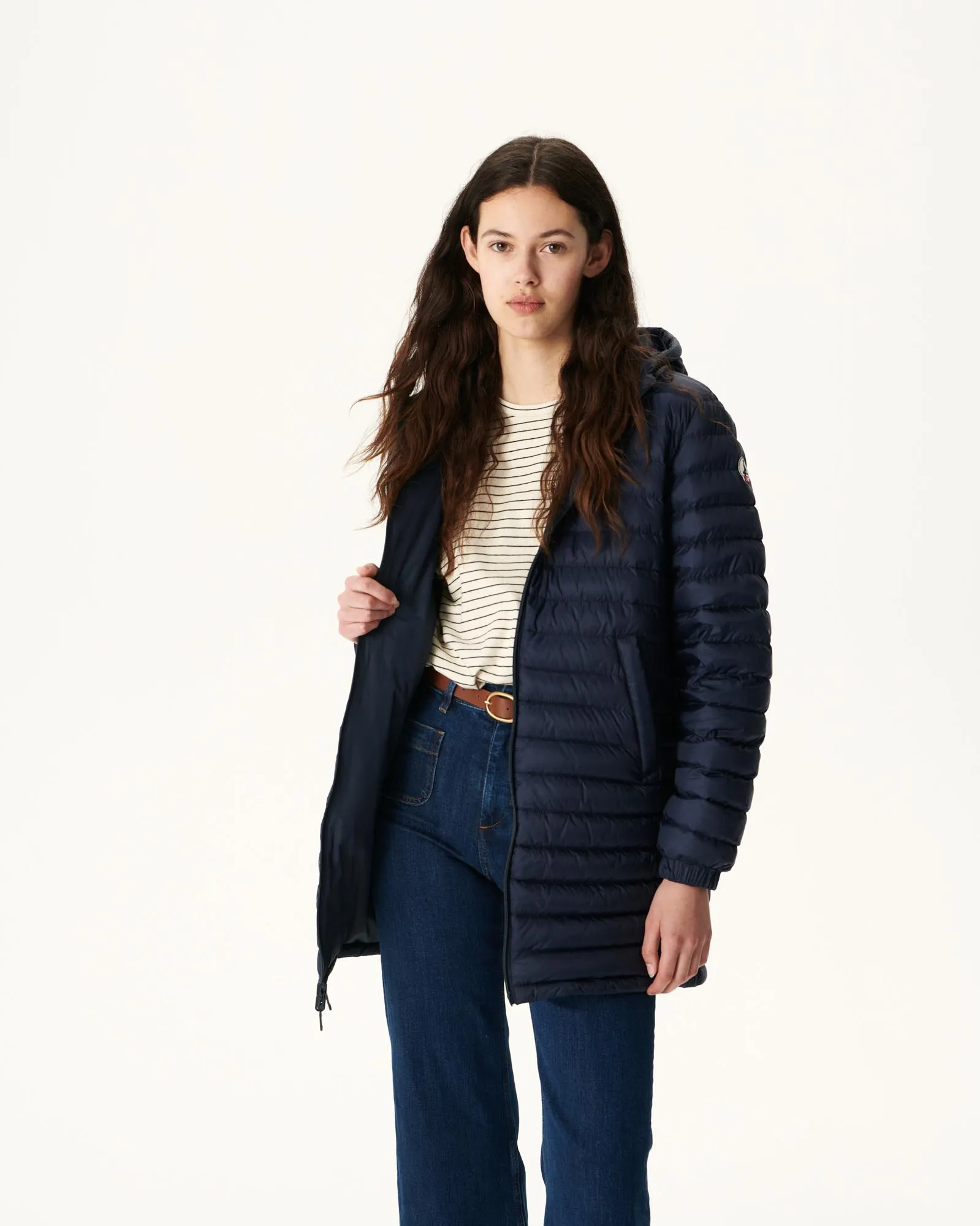 Navy Roma long reversible puffer jacket