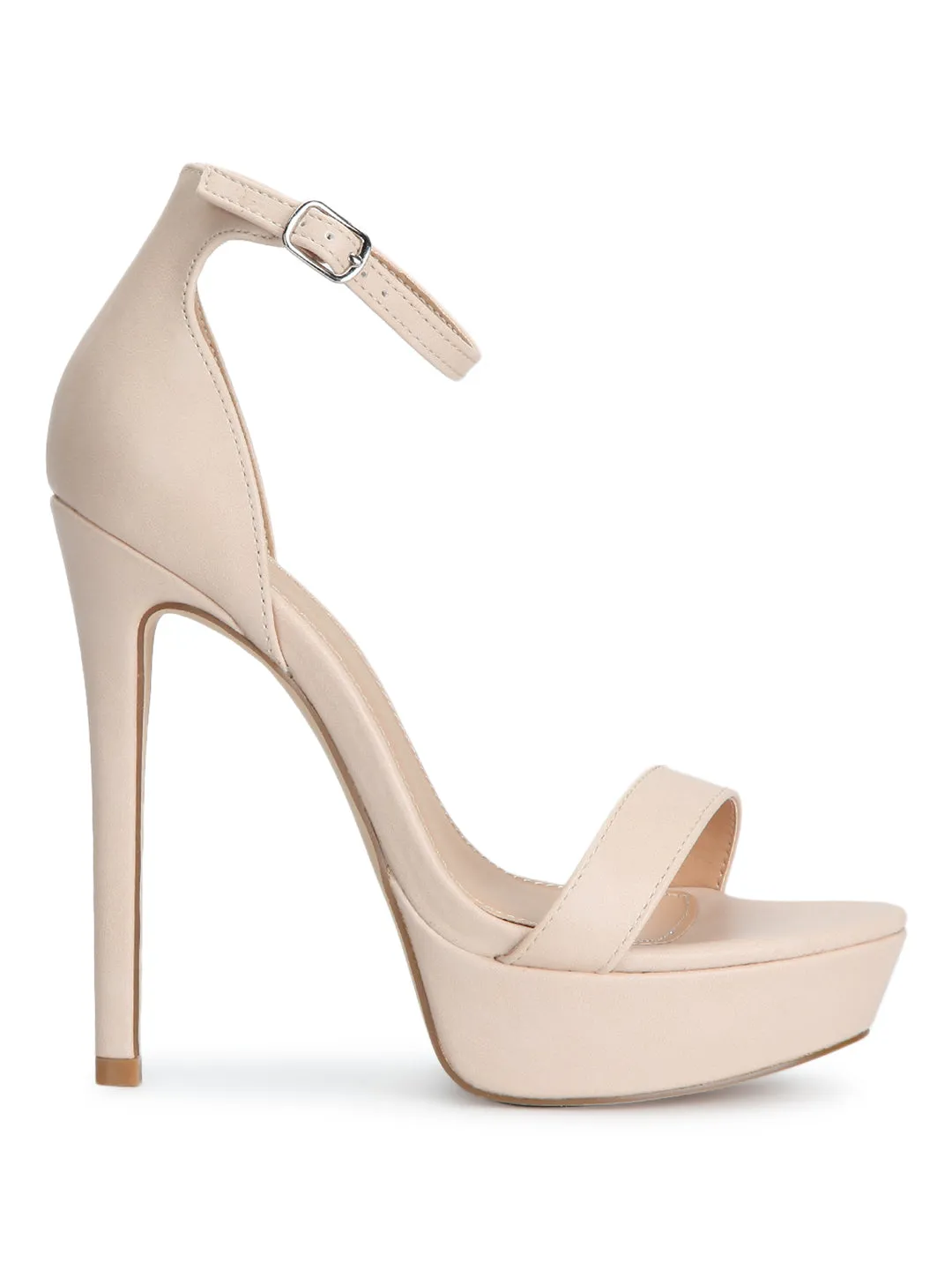 Nude PU Pump Ankle Strap Stilettos