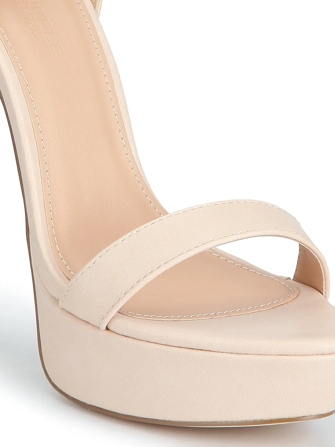 Nude PU Pump Ankle Strap Stilettos