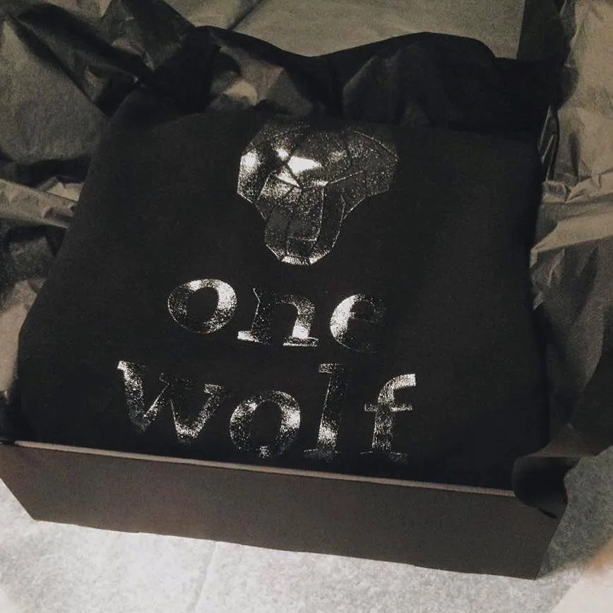 ONE WOLF LOGO hoodie black/black glossy logo