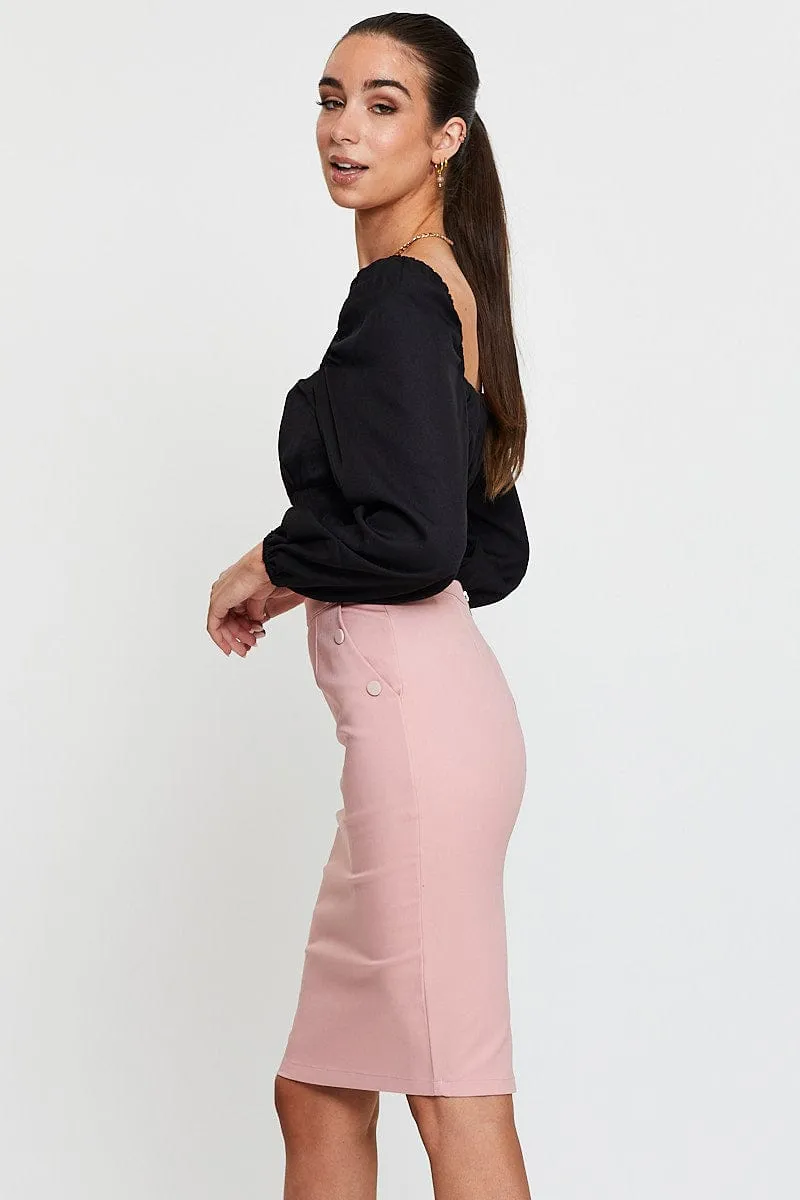 Pink High Rise Skirt Pencil Button Down