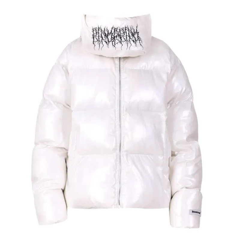 PINKSPINK Metal Logo Puffer Jacket - Black and White