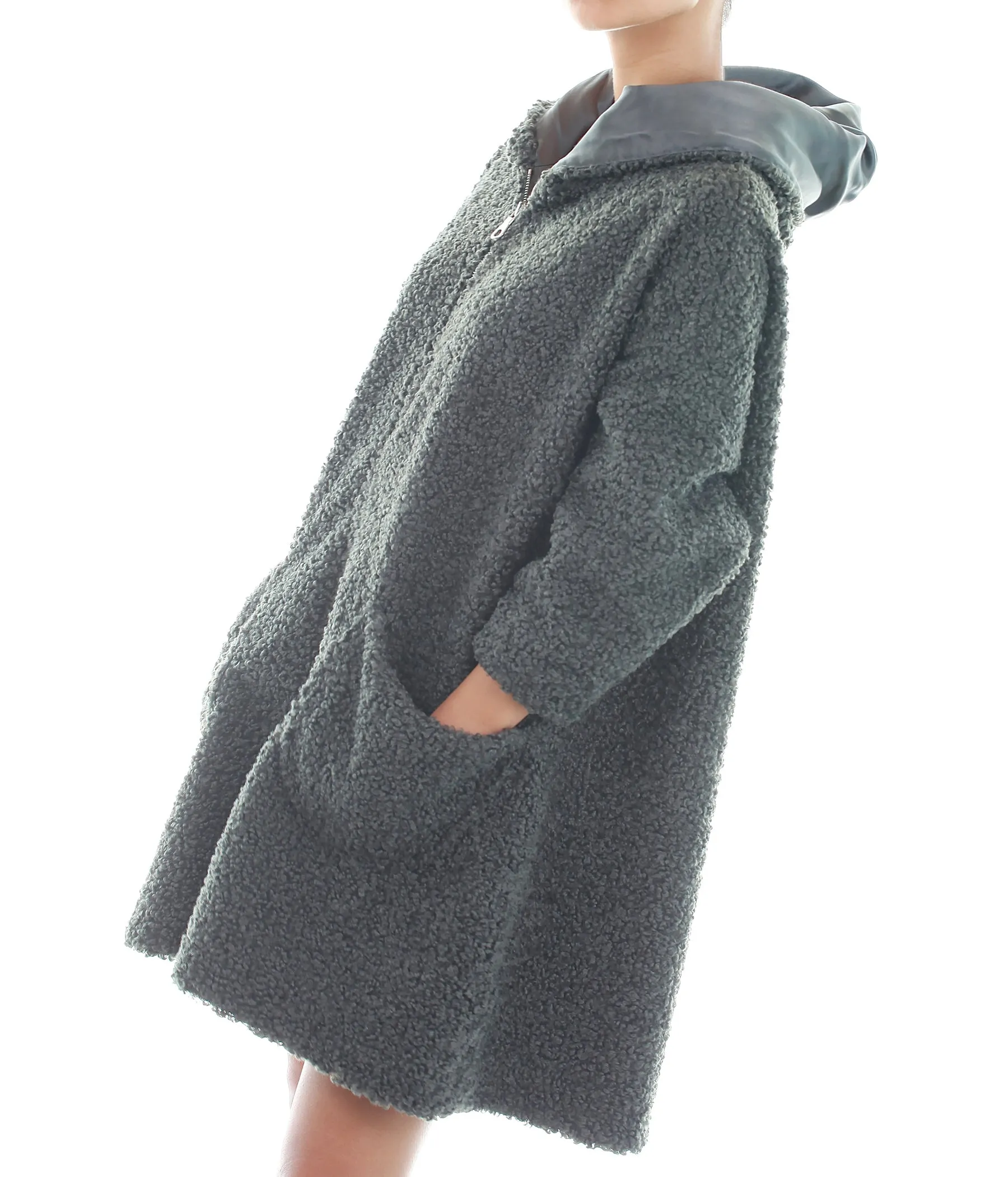 Poodle Hoodie Jacket in Charcoal