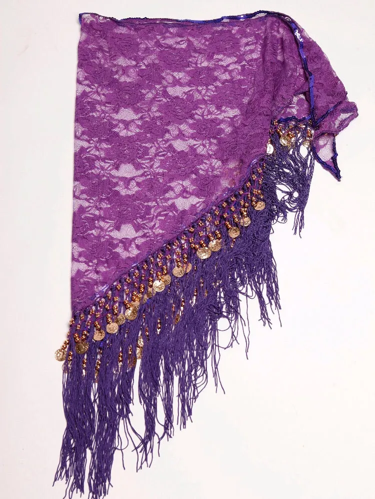 Purple Lace Shawl/Hip Scarf with Gold accents