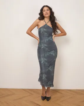 Ribka Midi Dress in Faded Botanical Green