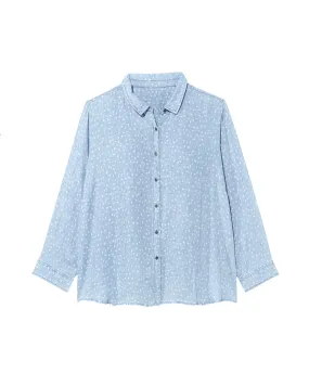 Rosaria 3/4 Sleeve Rolled Sleeve Button Back Button Down | Light Blue / White