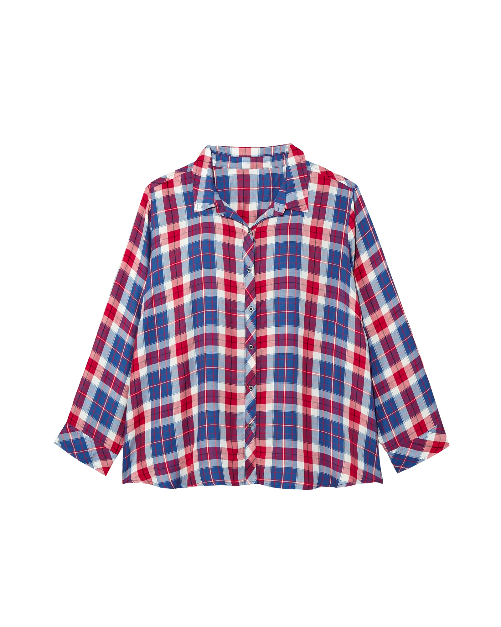 Rosaria 3/4 Sleeve Rolled Sleeve Button Back Button Down | Navy / Red