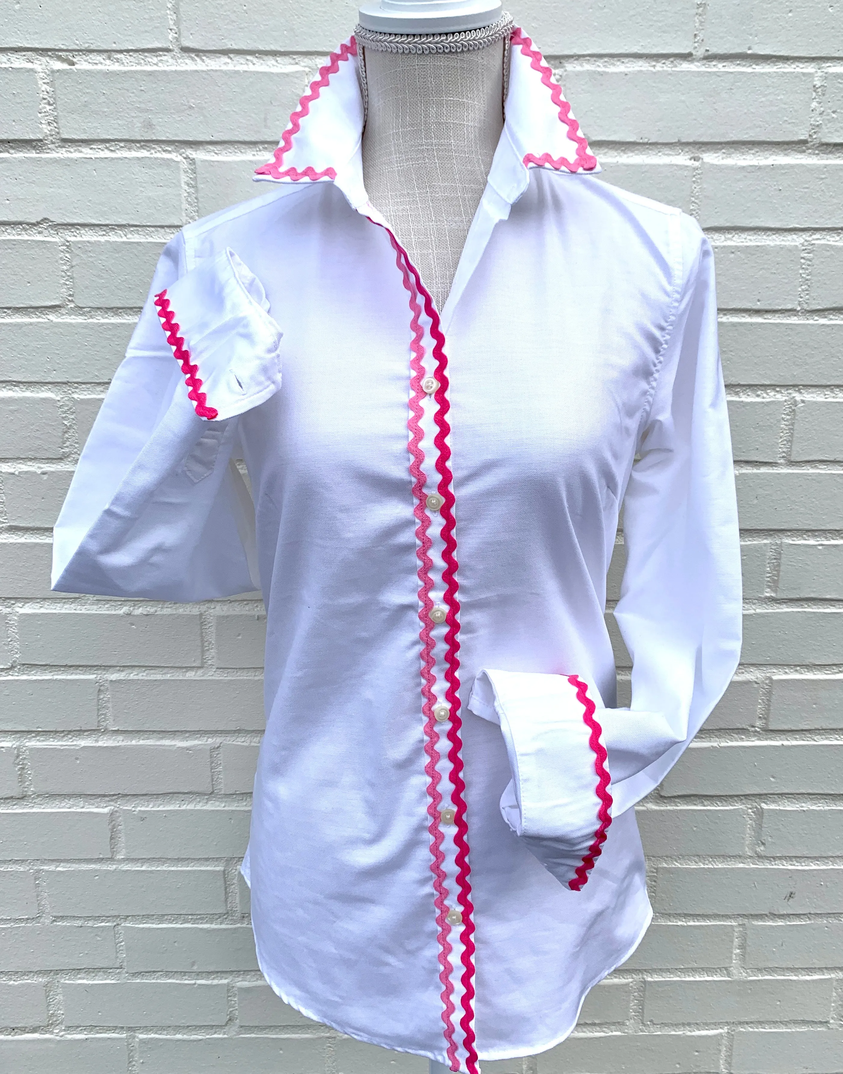 SALE - 2XL ONLY - Charlotte Ric Rac Oxford Shirt Pink (CLT07) *FINAL SALE*