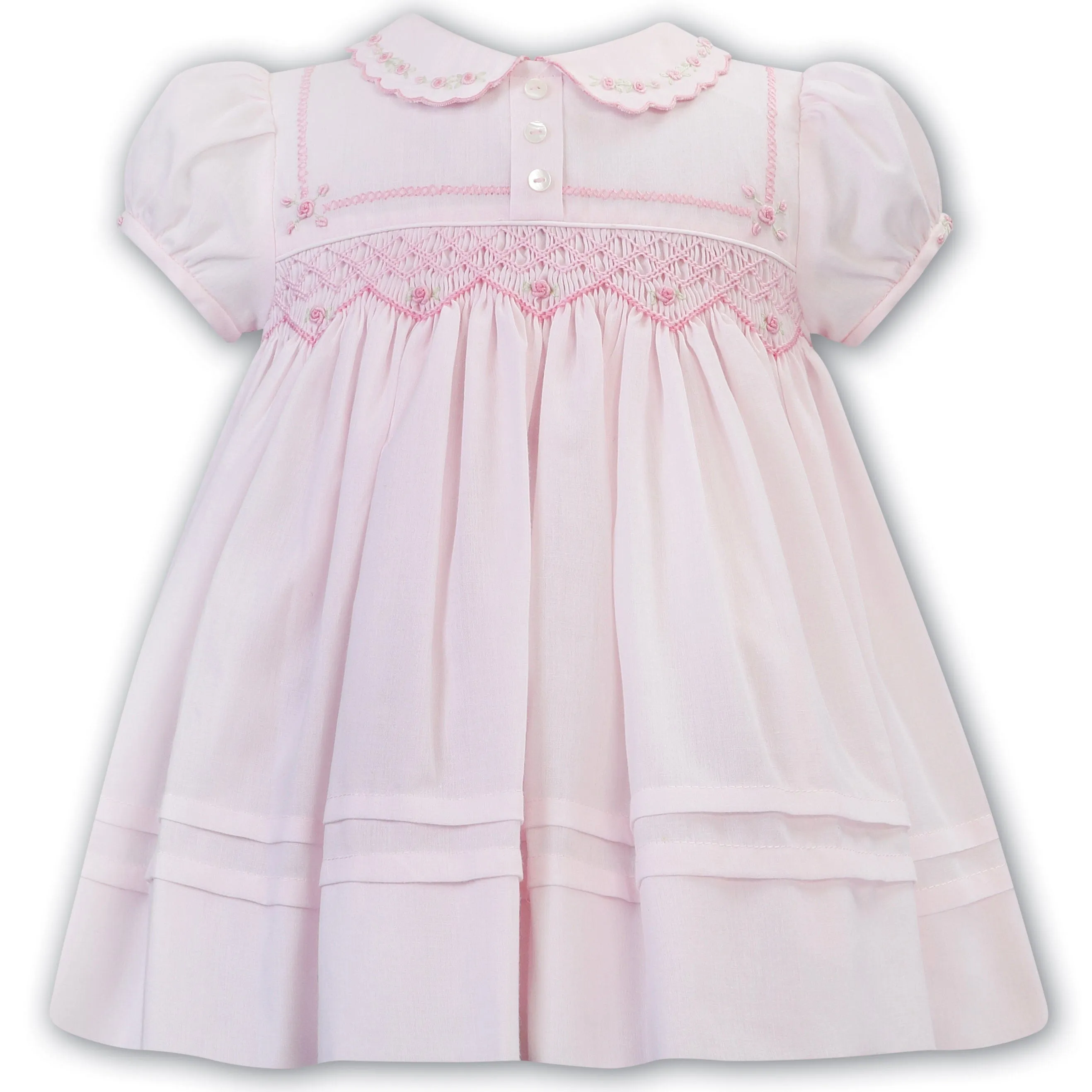 SARAH LOUISE - Peter Pan Collar Embroidered Smock Dress - Pink