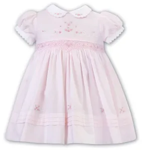 SARAH LOUISE -  Smocked Peter Pan Collar With Pink Flower Detail Dress - Pink