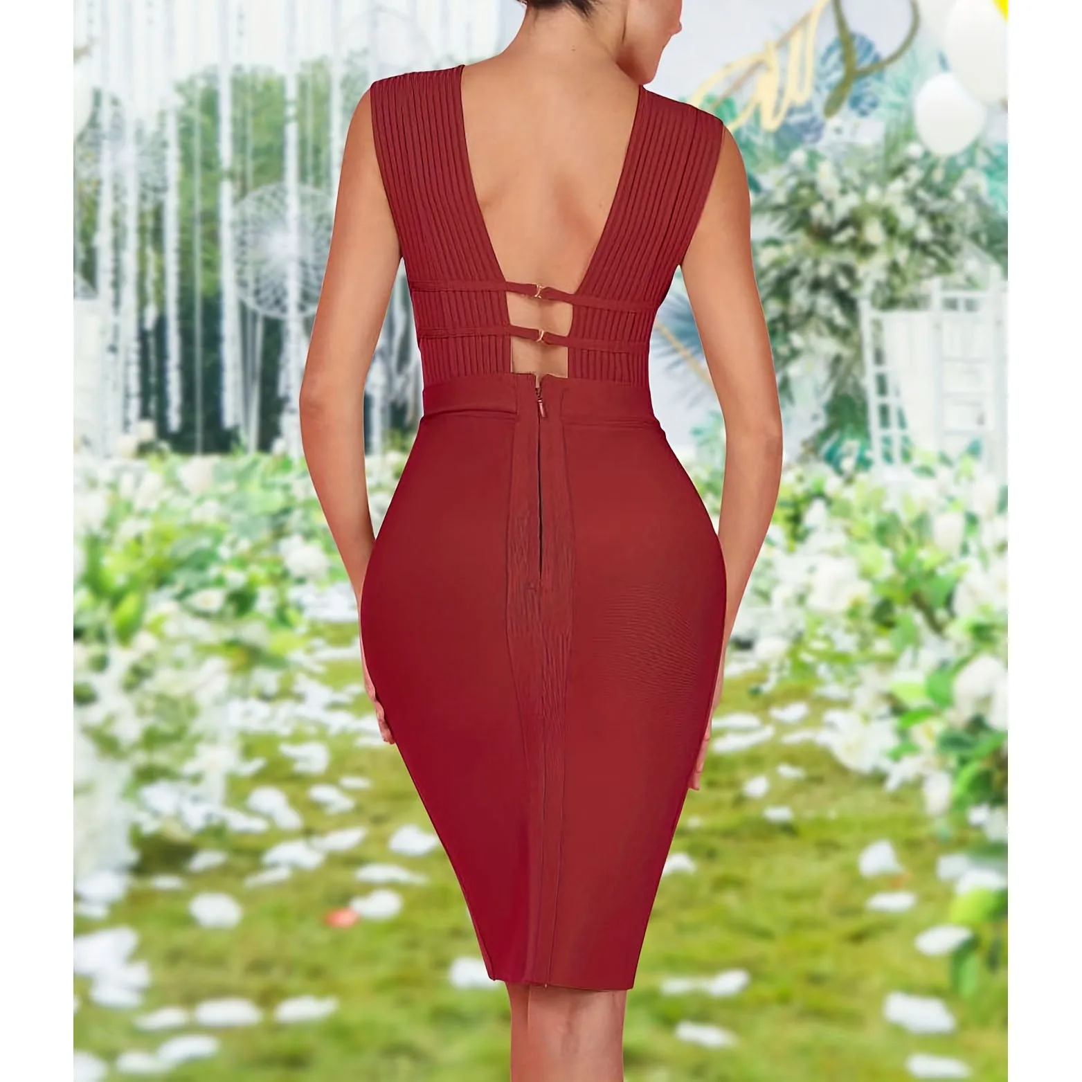 Sexy Women's Deep V Plunge Sleeveless Cut Out Bodycon Bandage Cocktail Party Dress