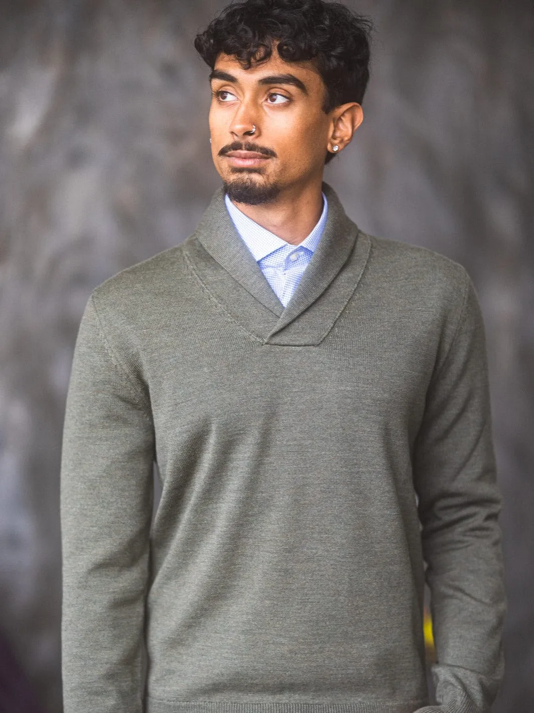 Shawl Collar Sweater - Olive Green