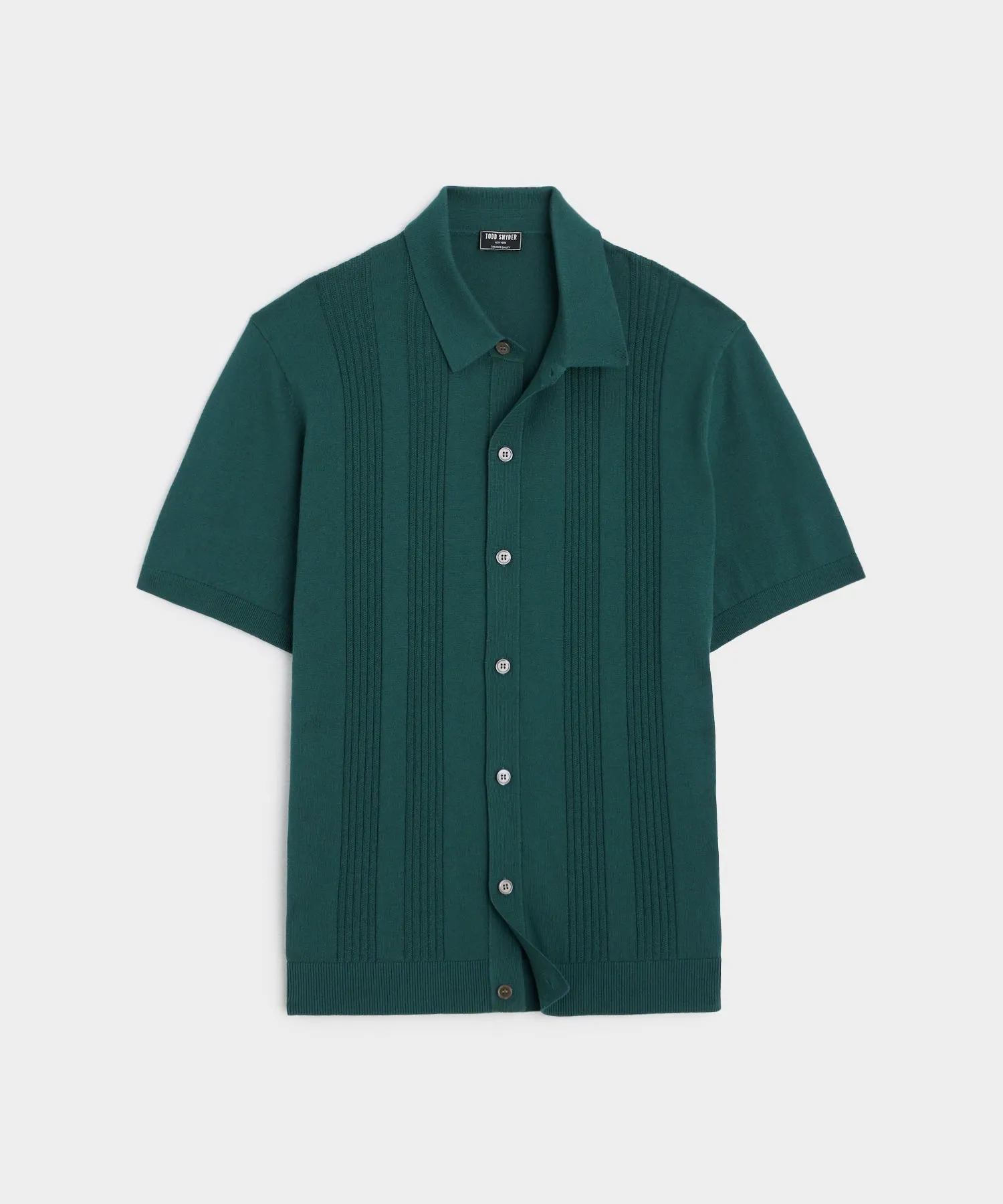 Silk Cotton Ribbed Full Placket Polo in Atlantis