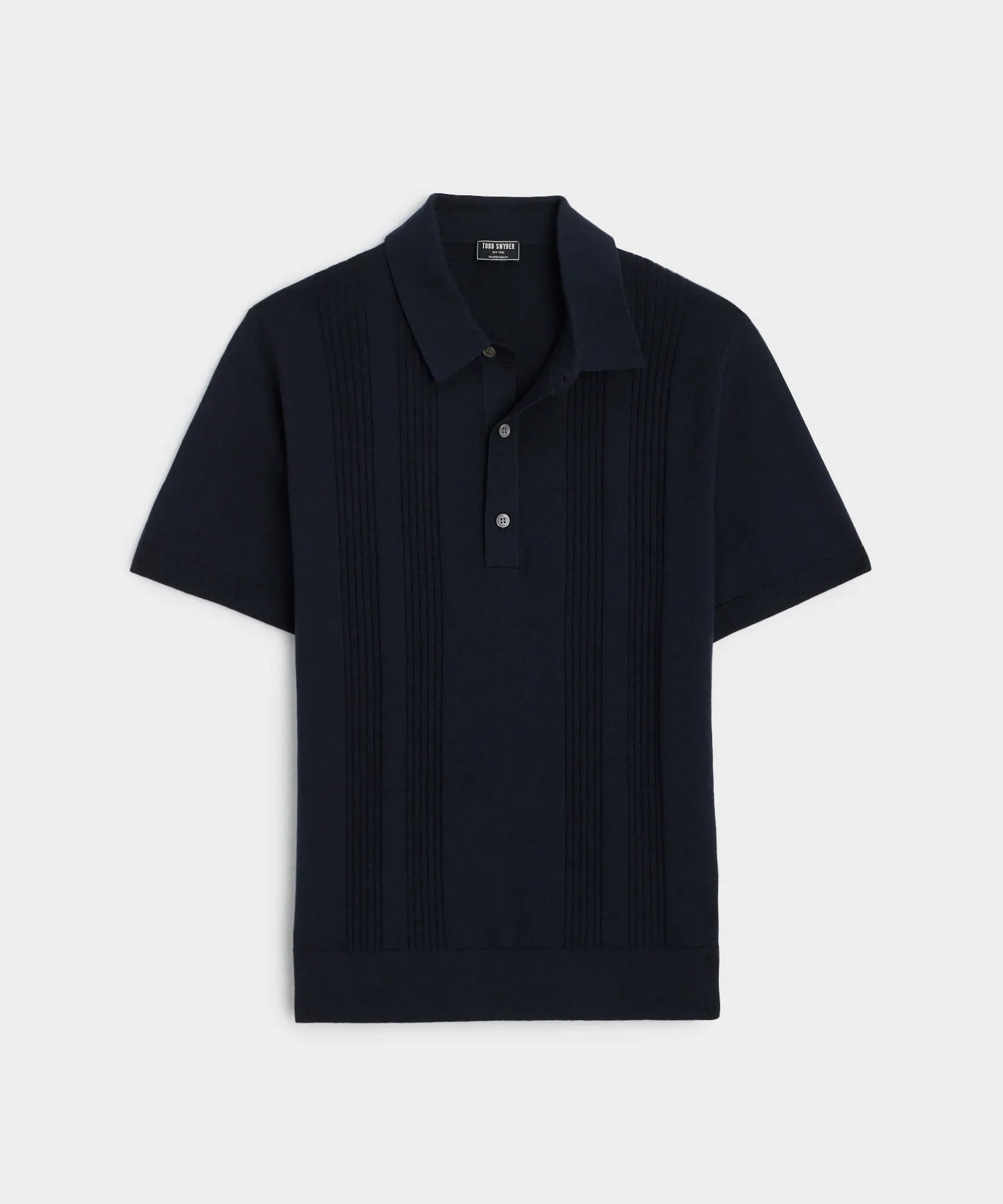 Silk Cotton Ribbed Polo in Navy