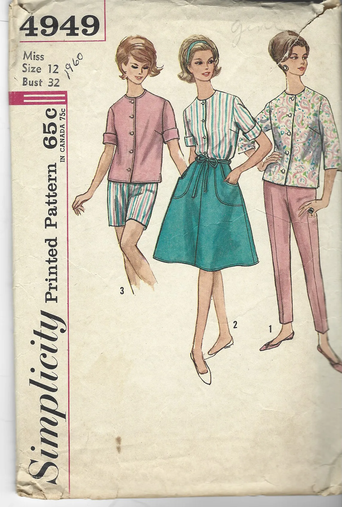 Simplicity 4949 Ladies Blouse Wrap Skirt Pencil Pants Vintage Clothing Sewing Pattern 1960s