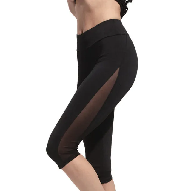 Sports Women Sexy Mesh Running Cropped Pants New Yoga And Gym Leggings Hot Workout Fitness Tights